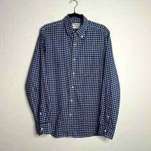 Spier & Mackay Dress Shirt Mens 16 Blue White Buffalo Plaid Slim Fit Office Wear